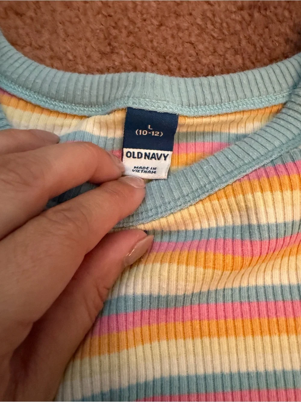 Old Navy Blue Ribbed Tee & Pastel Rainbow Stripe Tee - 2-Pack